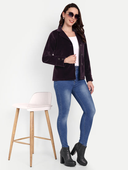 Excent Women’s Wine Velvet Short Winter Coat – Premium Fur Velvet Jacket | Soft, Elegant & Warm Winterwear