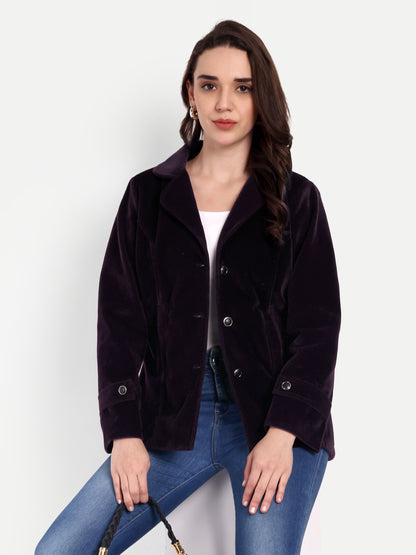 Excent Women’s Fur Velvet Winter Coat – Elegant Short Jacket in Wine | Soft, Warm & Stylish Velvet Outerwear