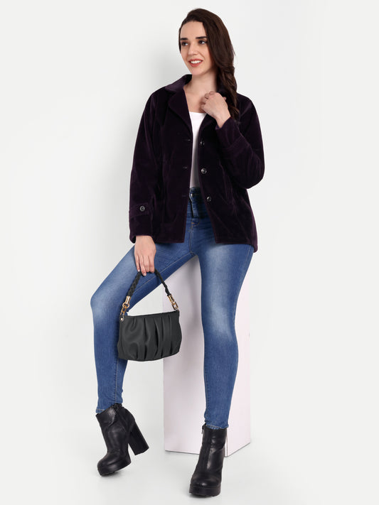 Excent Women’s Fur Velvet Winter Coat – Elegant Short Jacket in Wine | Soft, Warm & Stylish Velvet Outerwear
