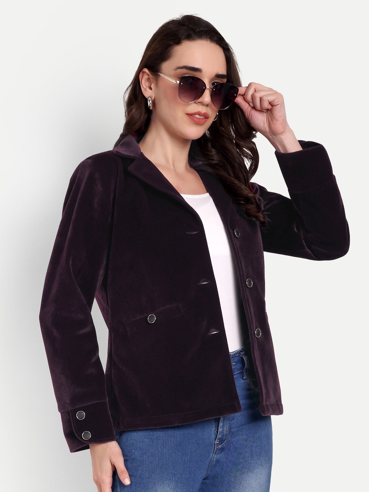 Excent Women’s Wine Velvet Short Winter Coat – Premium Fur Velvet Jacket | Soft, Elegant & Warm Winterwear