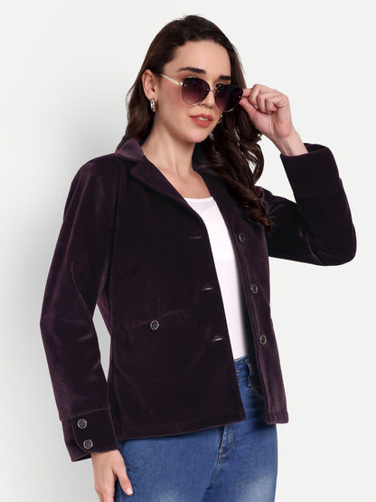 Excent Women’s Wine Velvet Short Winter Coat – Premium Fur Velvet Jacket | Soft, Elegant & Warm Winterwear