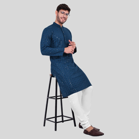 Royal Blue Sequin Kurta Pajama Set – Shine Bright, Stay Effortless