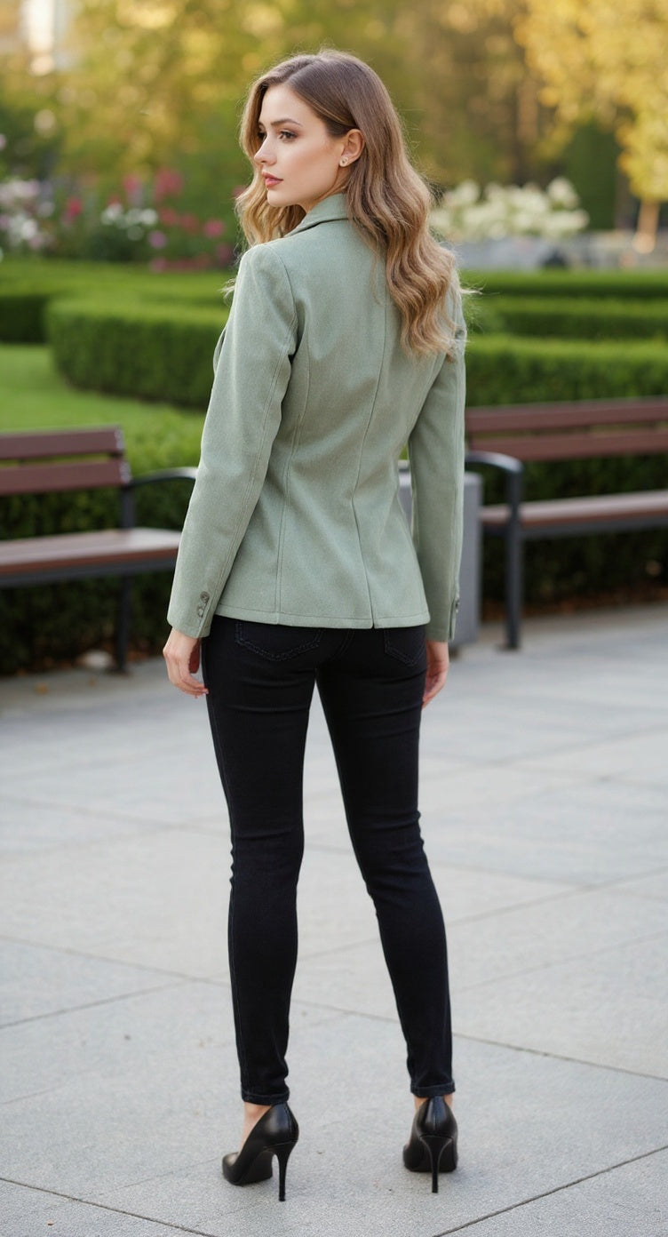 Excent Women’s Fur Velvet Winter Jacket – Soft Touch, Warm & Elegant Short Coat in Sage Green Pista Green